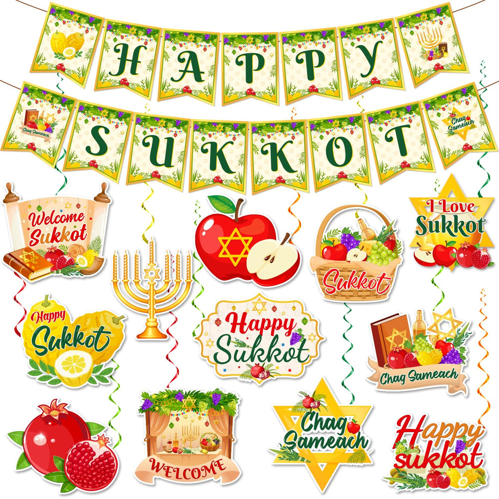 Sukkot Decorations Hanging Swirls Happy Sukkot Banner Ceiling Decor