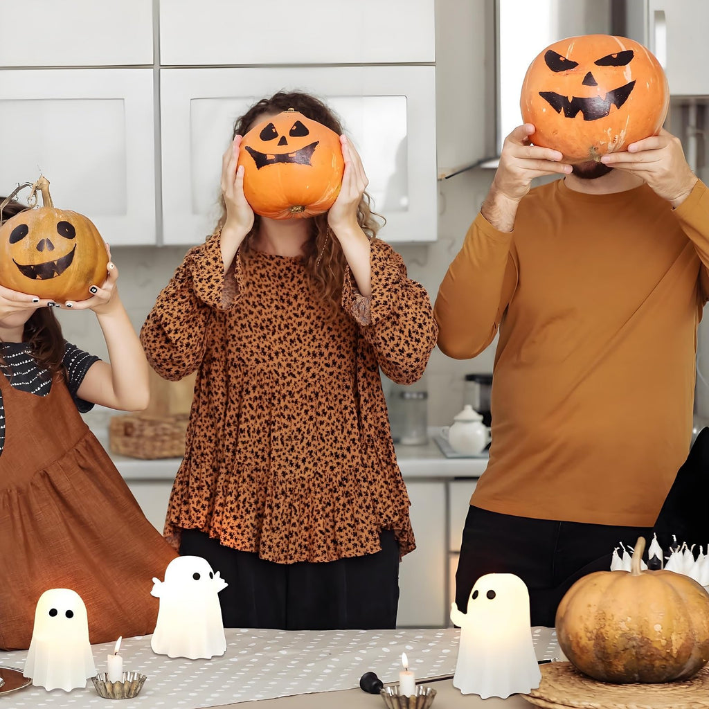 Nafhone Halloween Ghost Flameless LED Candles 4 Pack Real Wax White 8x7cm