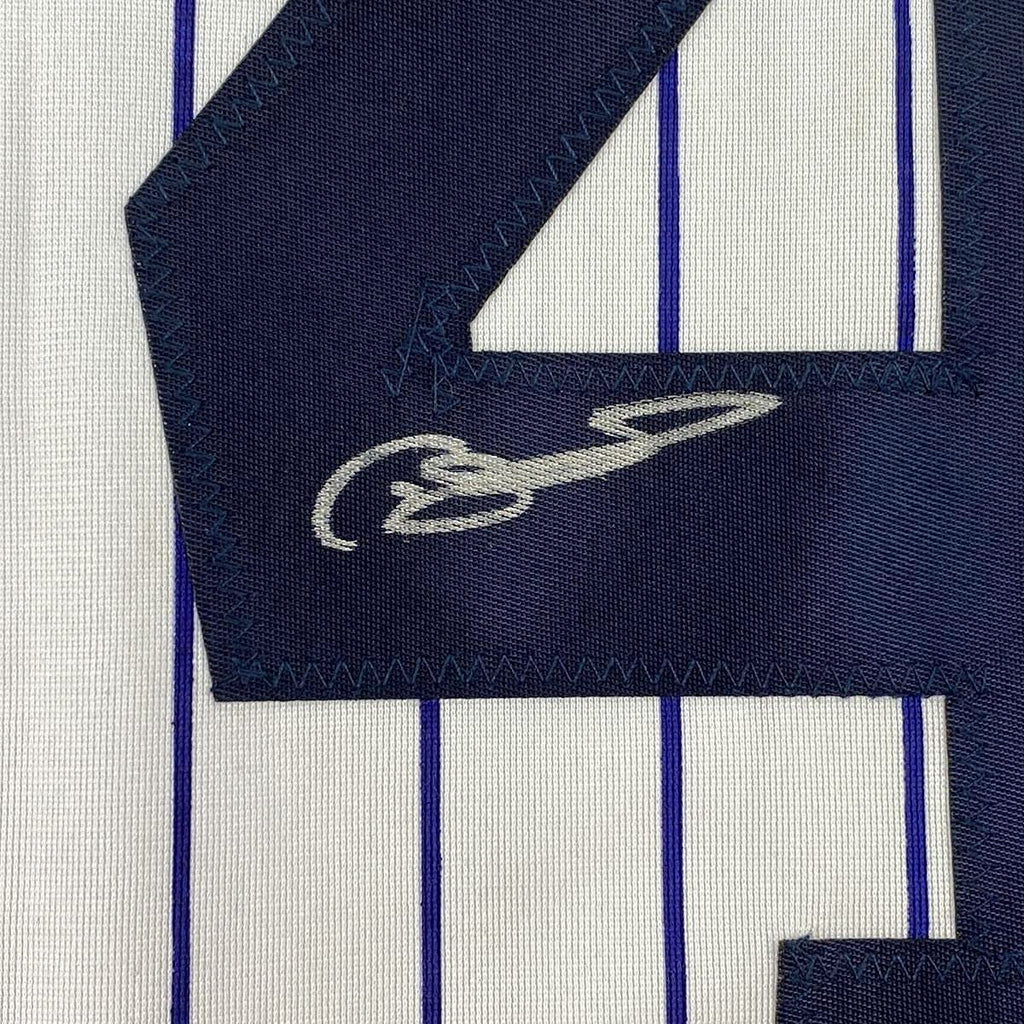 Framed Autographed/Signed Gary Sanchez 35x39 New York Pinstripe Baseball Jersey JSA COA
