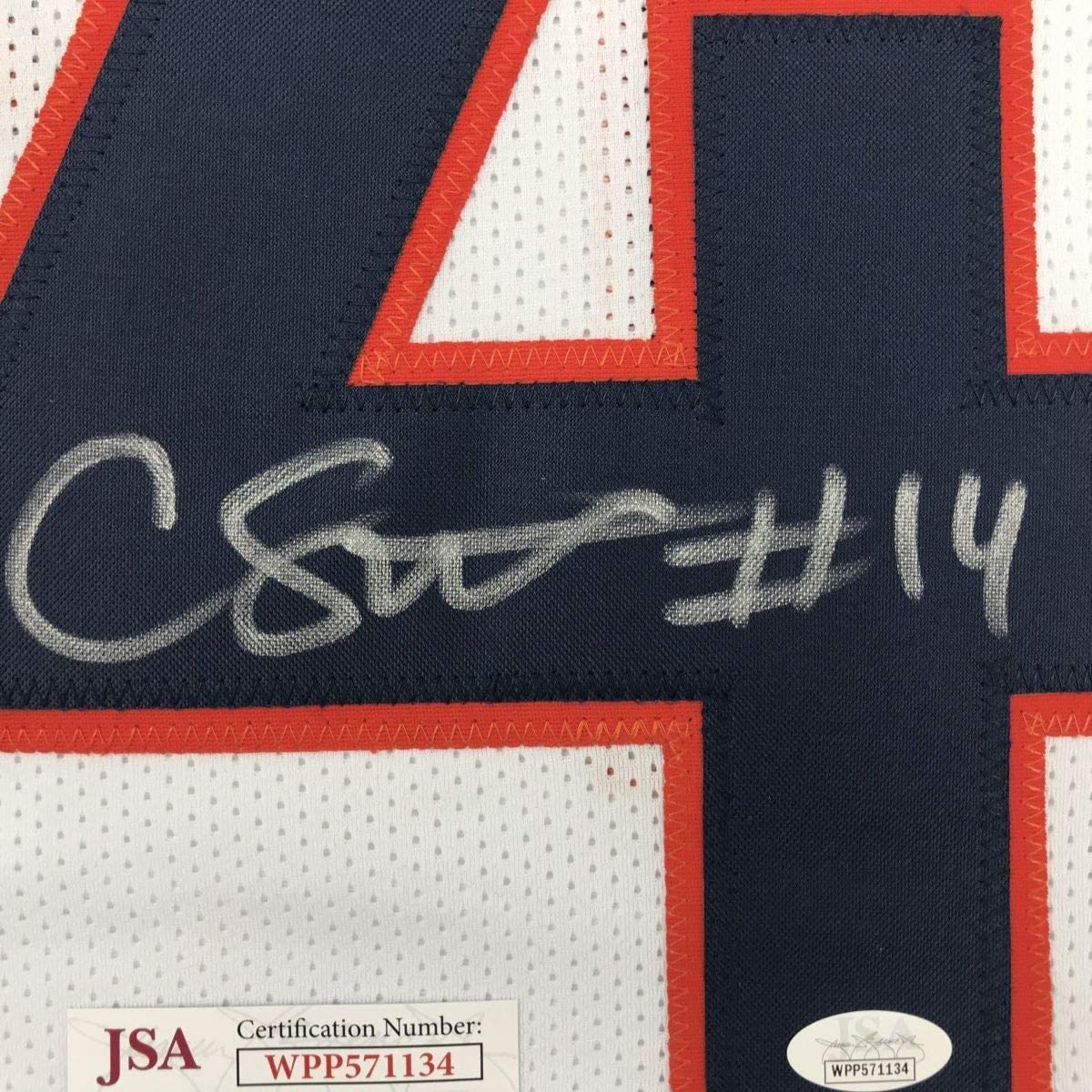 Framed Autographed/Signed Courtland Sutton 35x39 Denver White Football Jersey JSA COA