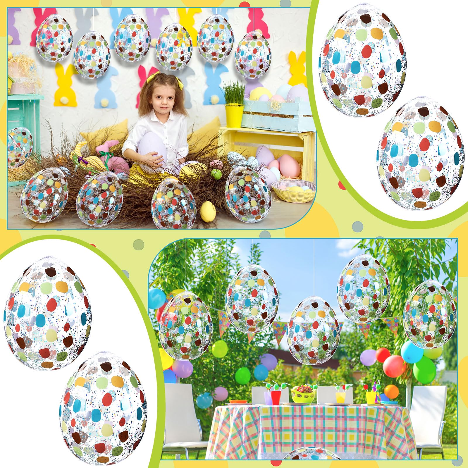 Jetec 12 Pcs Inflatable Easter Eggs 16in Large Glitter PVC Decorations Silver