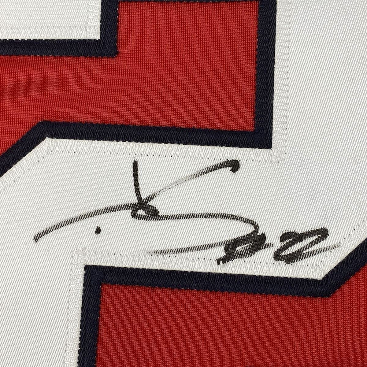 Framed Autographed/Signed Juan Soto 35x39 Washington Red Baseball Jersey JSA COA