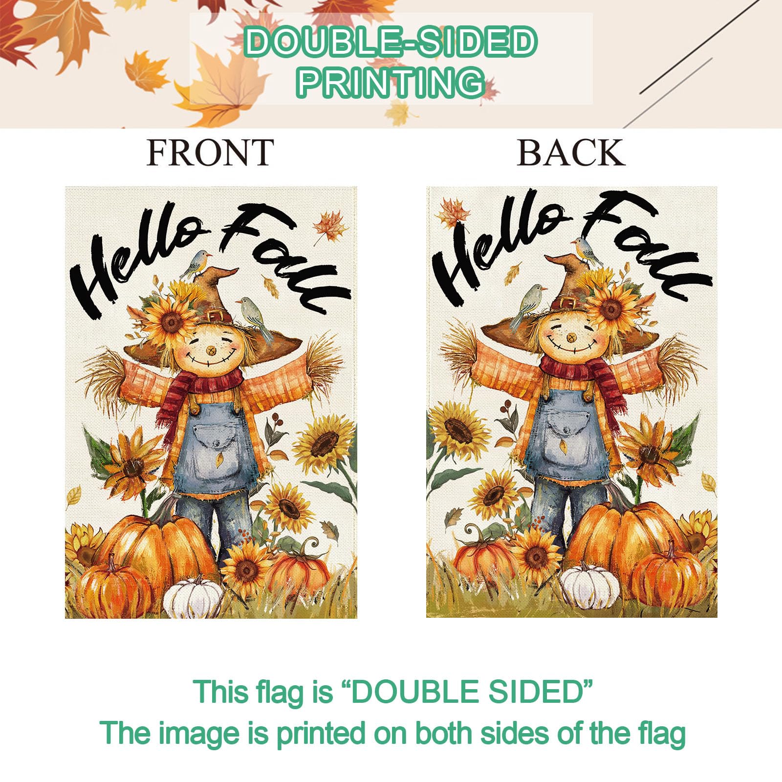Baccessor Fall Thanksgiving Scarecrow Garden Flag 12.5x18 Inch Burlap