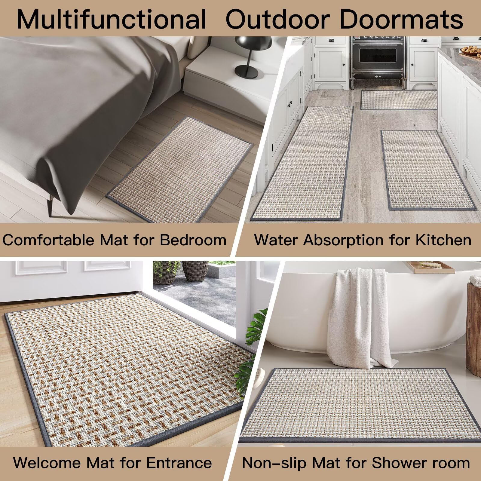 YDKGL Door Mat 17x30 Gray Indoor Dirt Resistant Non-Slip Rubber Backing