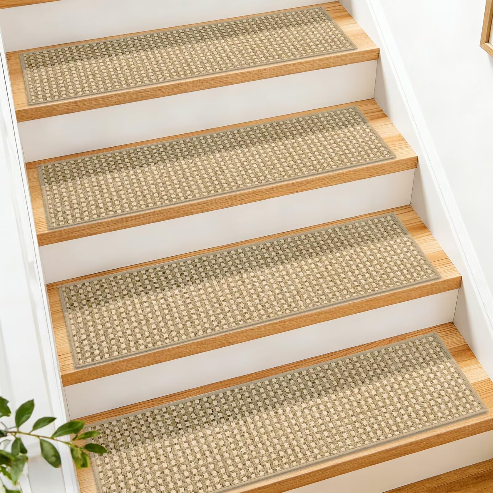 DEXDE 4-Pack Non-Slip Chenille Linen Stair Treads 9x30 Beige