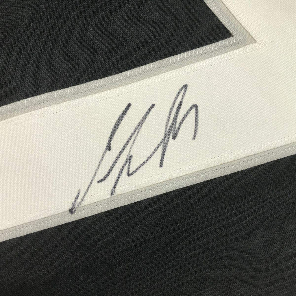 Framed Autographed/Signed Jeff Carter 35x39 Los Angeles LA Black Hockey Jersey Beckett BAS COA