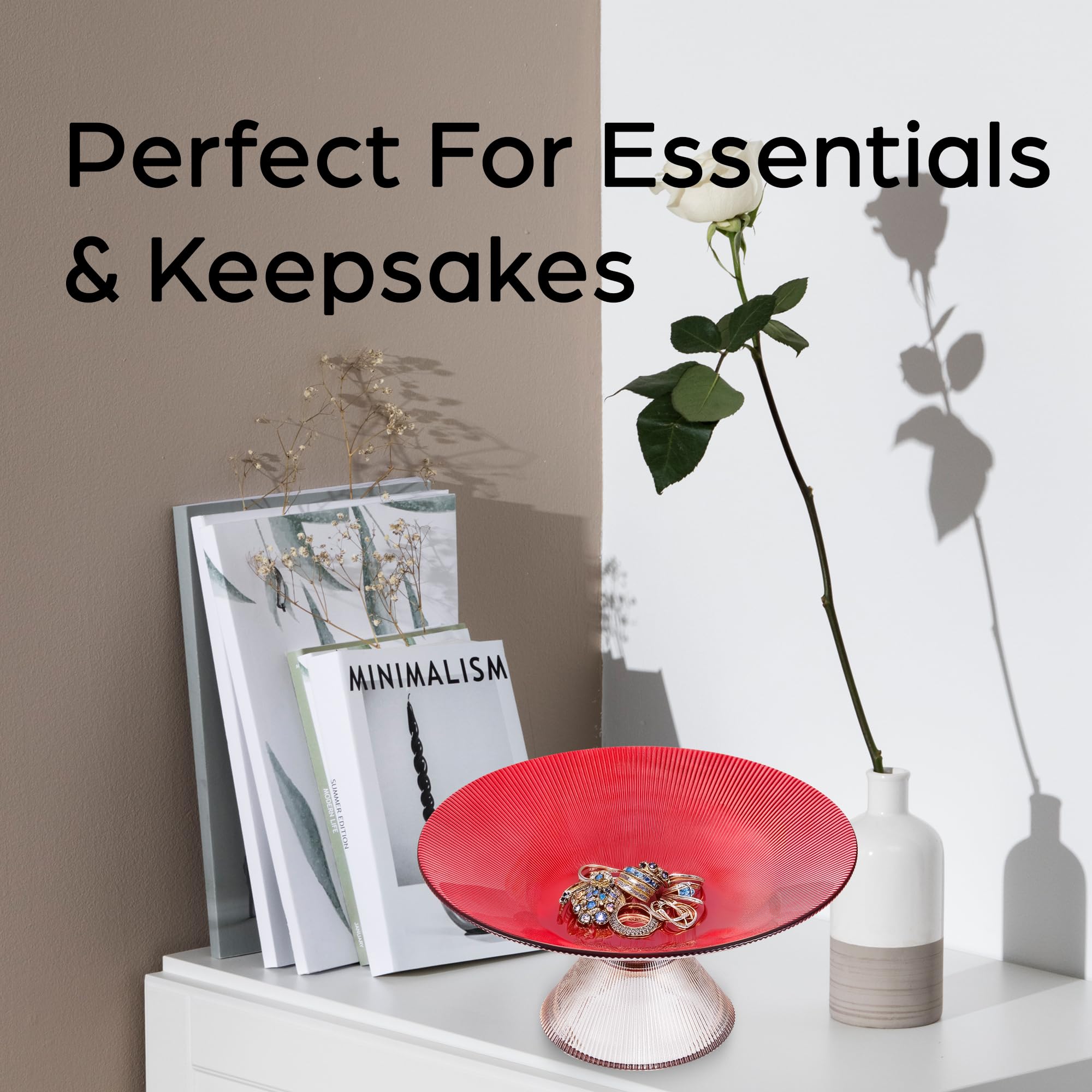 SPRINGBOW 10" Ruby Red Tempered Glass Fruit Bowl with Ripple Pedestal