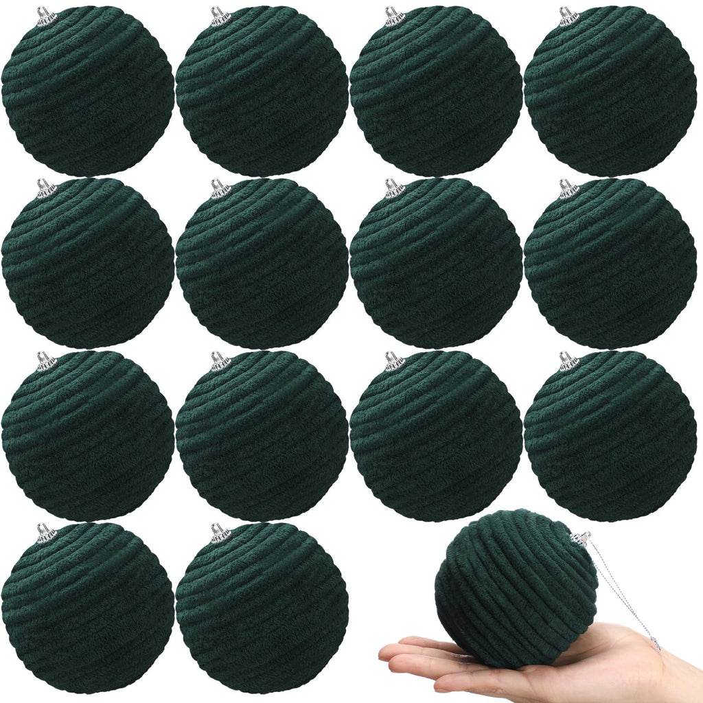Soulchen 15 Pcs 3.15" Large Green Velvet Flocked Christmas Balls Ornaments