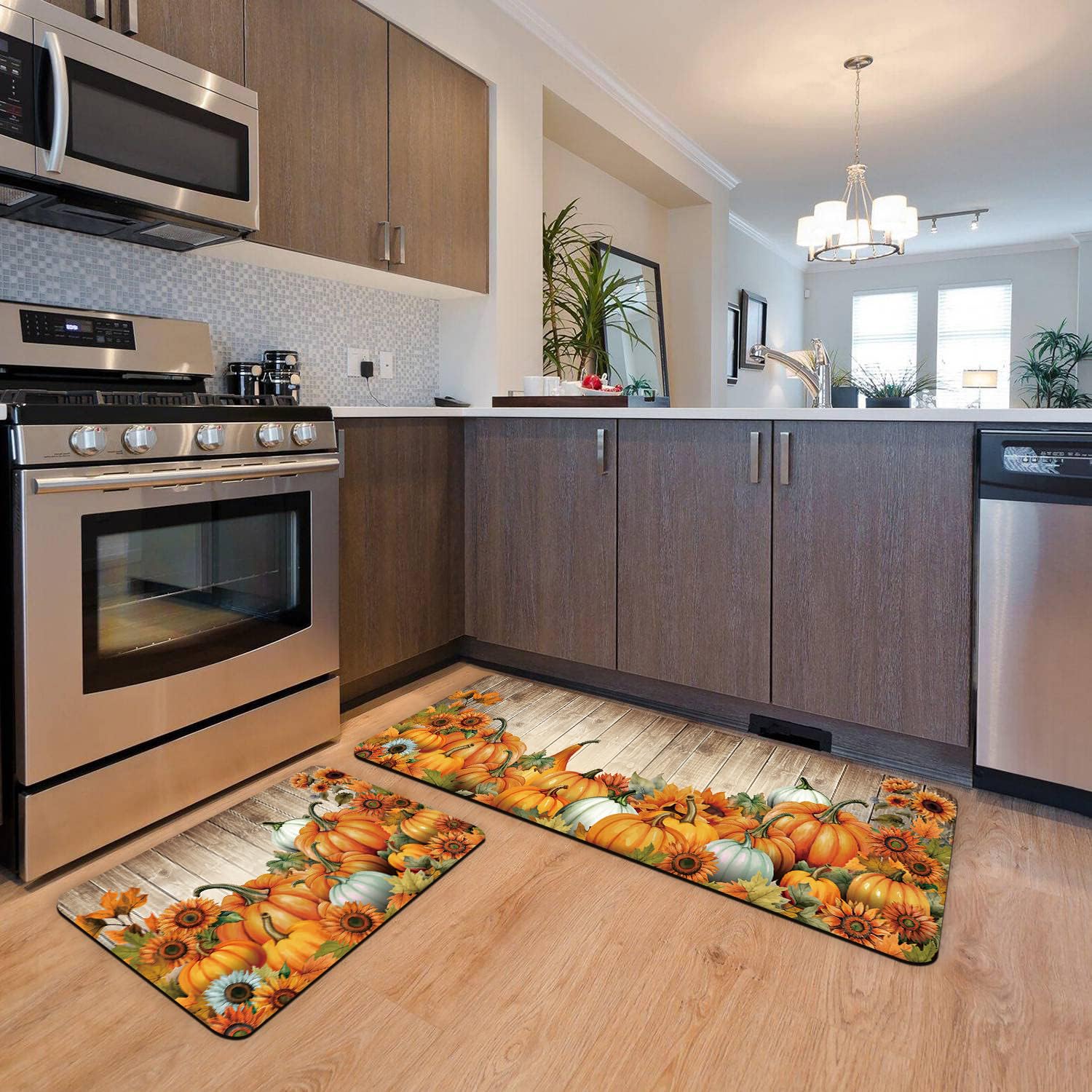 APROPHIC Fall Pumpkin Kitchen Mat Rugs Set of 2 Non Slip Washable 16x24+16x41