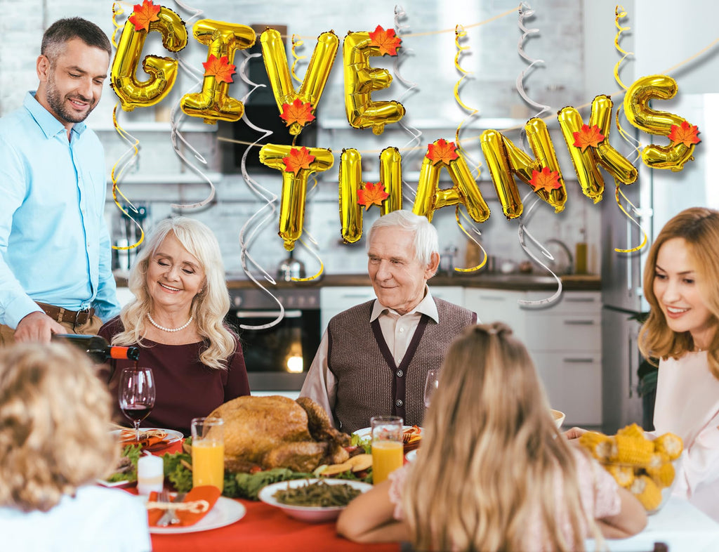 Pardi Give Thanks Banner Balloons 16in Gold Thanksgiving Party Decor Maple Leaf