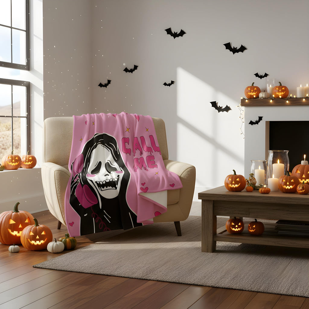 LOSIVISHE Halloween Flannel Throw Blanket Pink Ghost Pattern 50x70 in