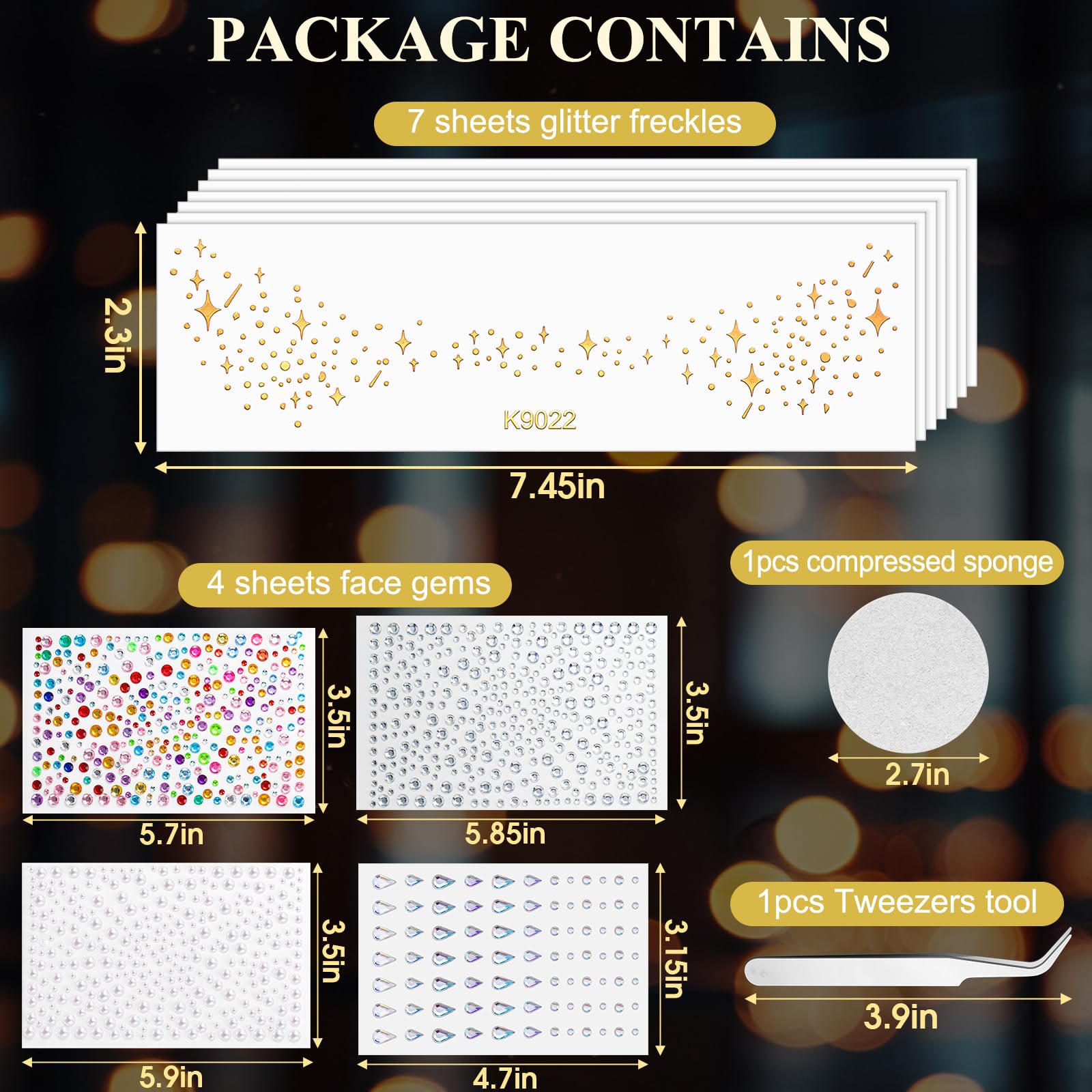 Mity Rain Face Glitter Gems Stickers 10 Sheets Star Freckles Single Pattern
