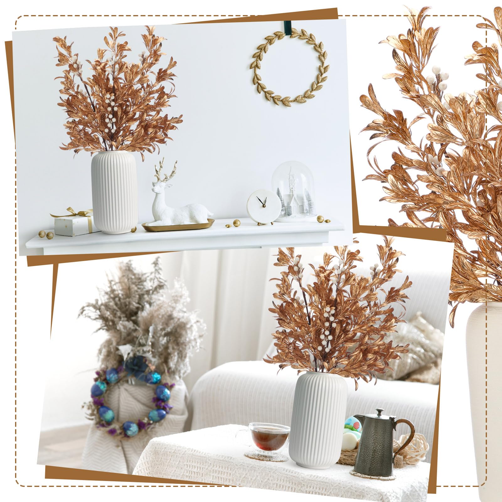 Giegxin 3 Pcs 30" Gold Leaf Christmas Tree Picks with White Berry