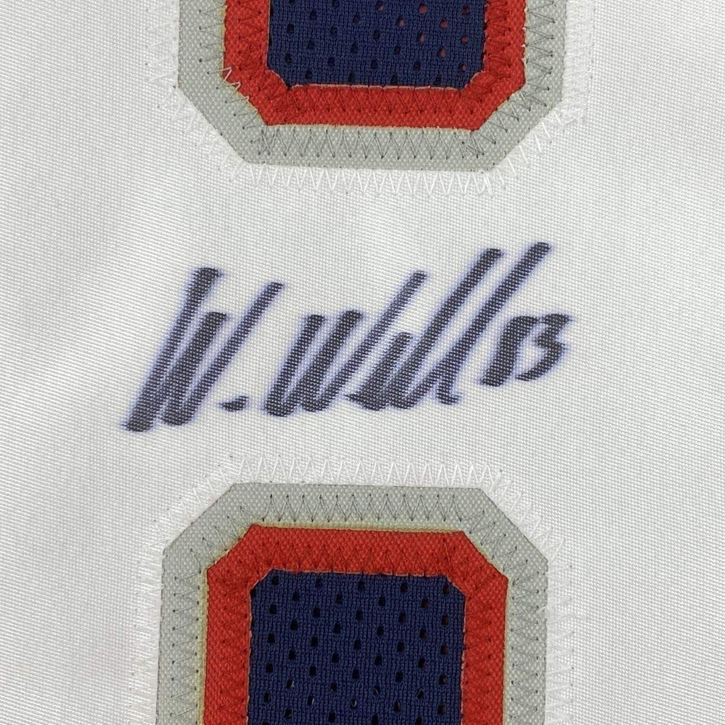 Framed Autographed/Signed Wes Welker 35x39 New England Blue Football Jersey JSA COA