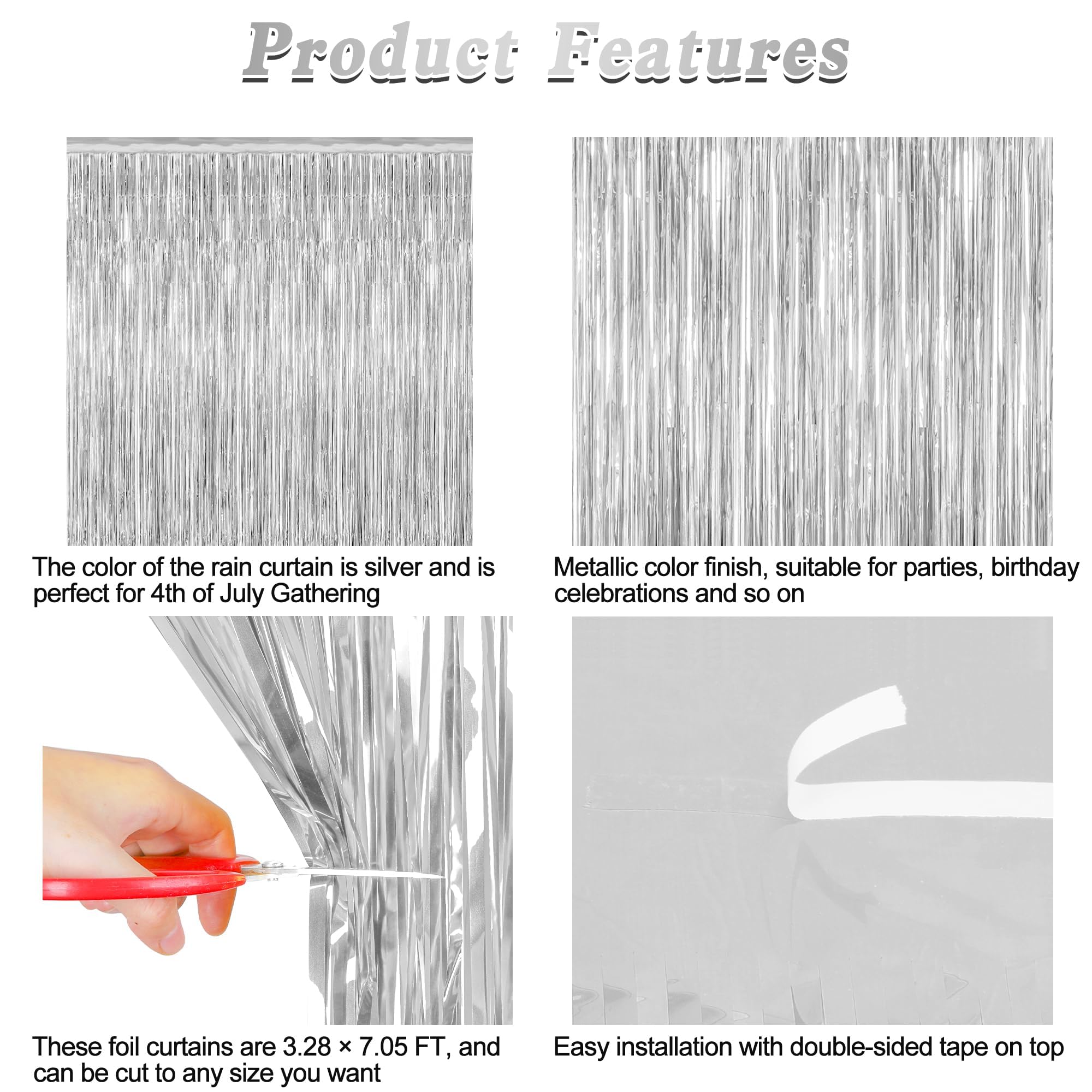 ZATAYE 2 Pack Tinsel Backdrop 3.28x7.05 FT Silver Metallic Foil Curtains
