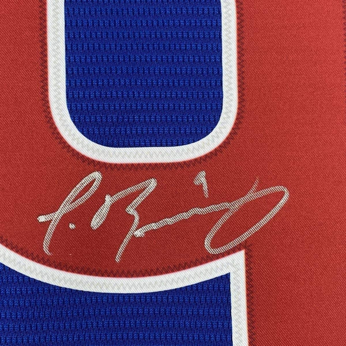 Framed Autographed/Signed Javier Baez 35x39 Chicago Cubs Blue Authentic Nike Baseball Jersey Fanatics COA