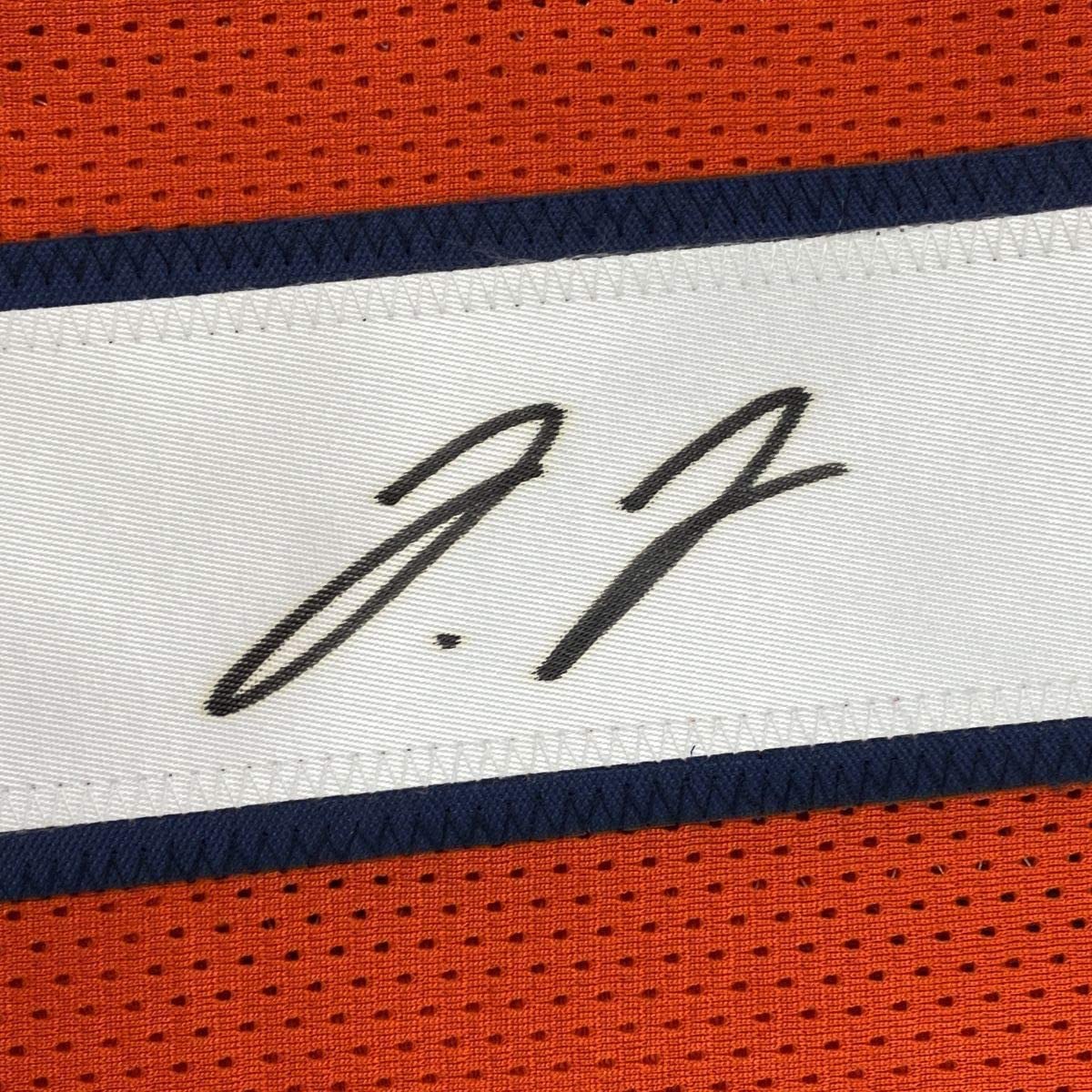 Framed Autographed/Signed Jerry Jeudy 35x39 Denver Retro Orange Football Jersey JSA COA