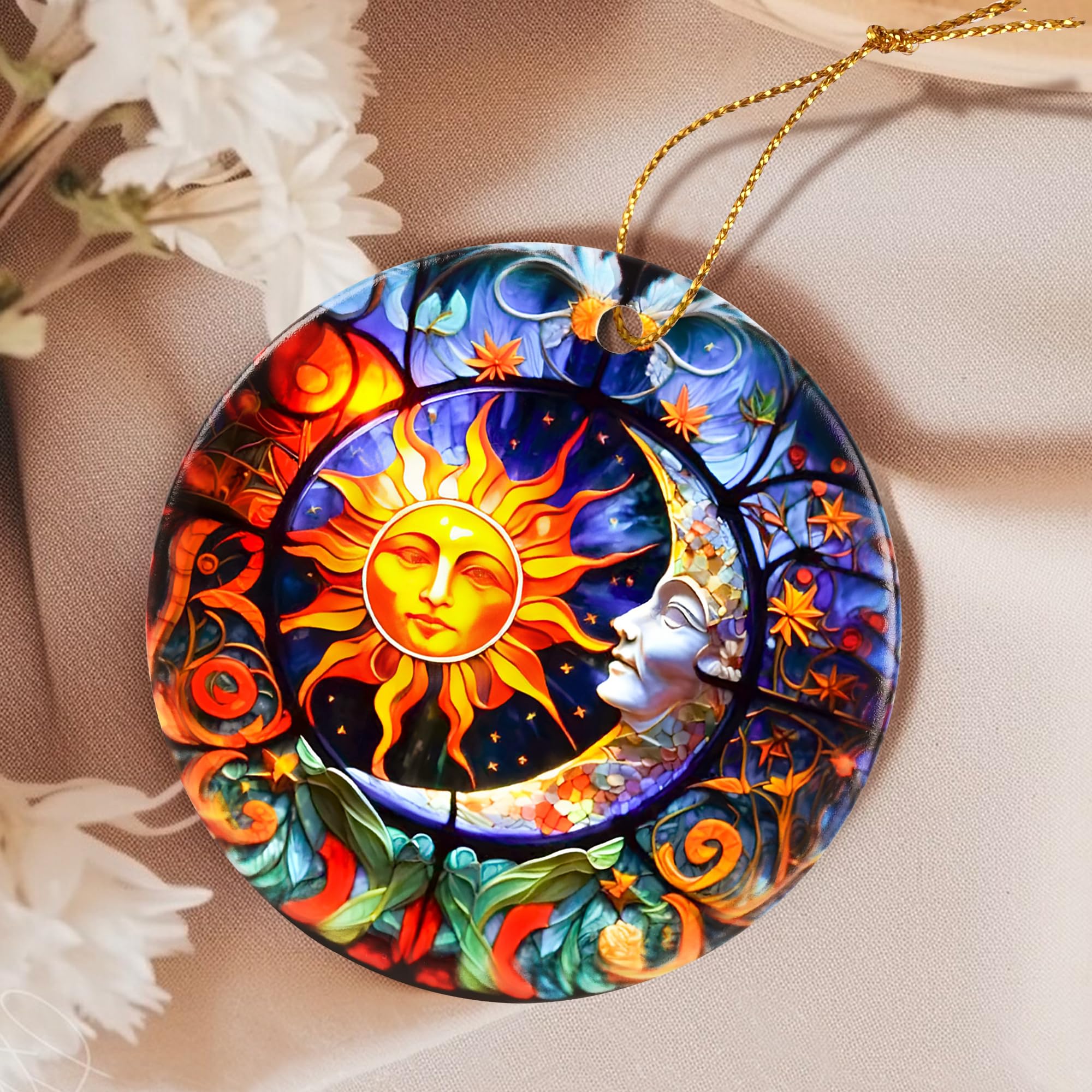 Touber Sun God Christmas Ornament Ceramic Holiday Decor Sun and Moon