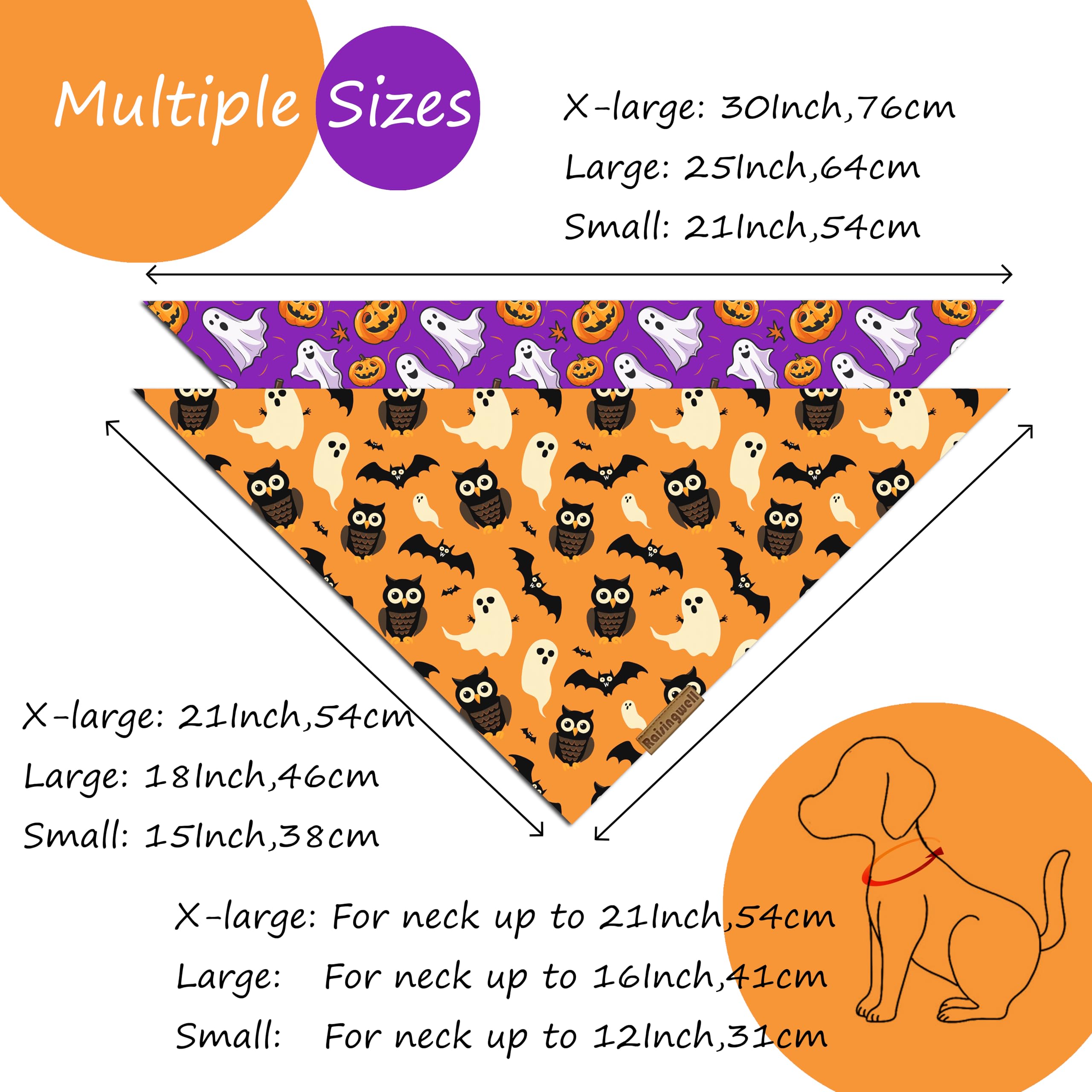 Raisingwell Dog Bandana Halloween N.Helloween 1 Pack Size Large