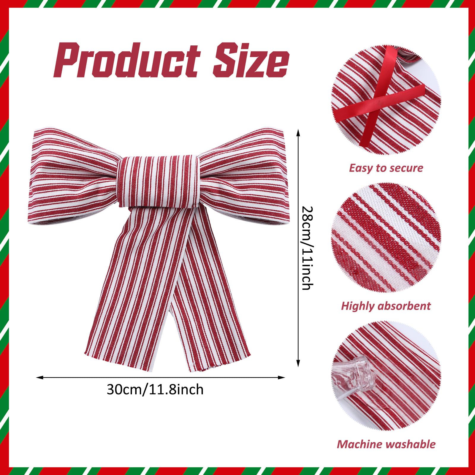 Hungdao Christmas Kitchen Towels 2 Pc Red White Stripes Decorative Bows