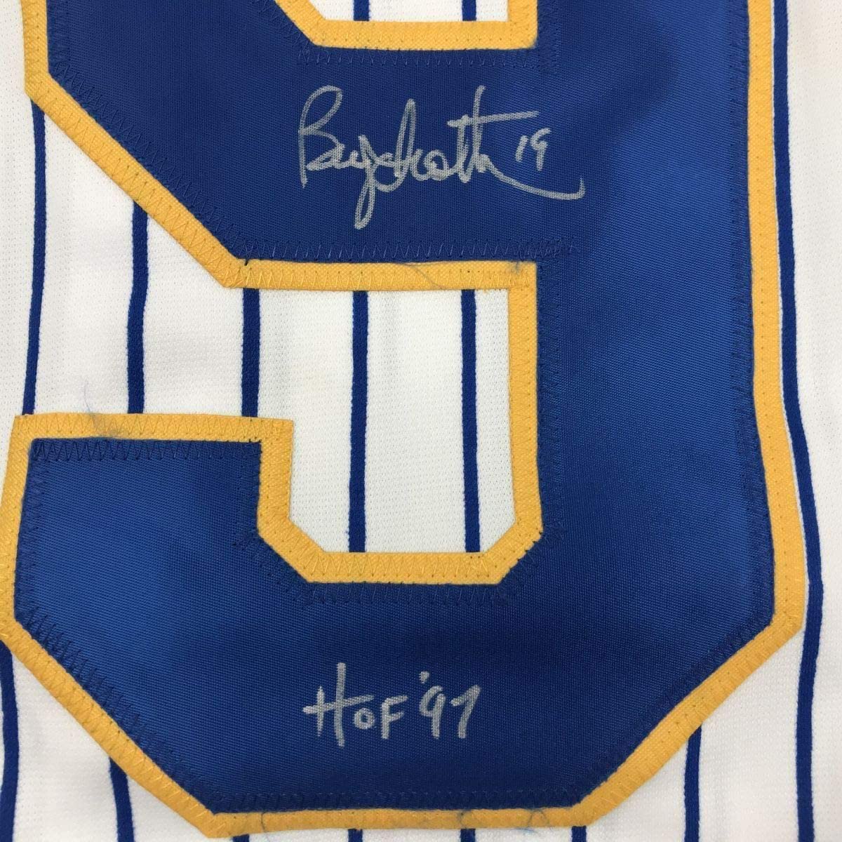 Framed Autographed/Signed Robin Yount HOF 97 35x39 Milwaukee Pinstripe Baseball Jersey JSA COA
