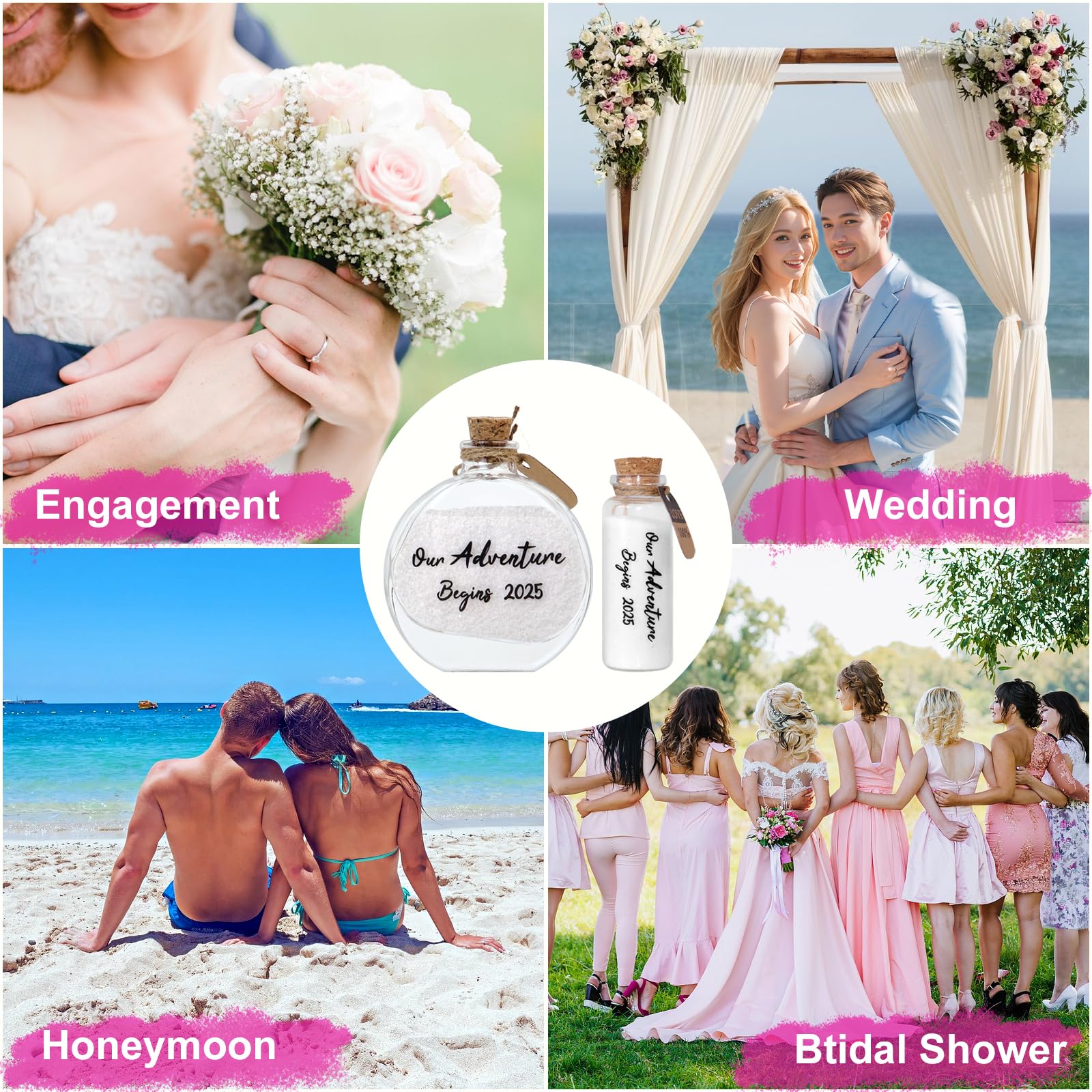 muchly 2 Pcs Honeymoon Sand Keepsake Jar Our Adventure Begins 2025 Heart