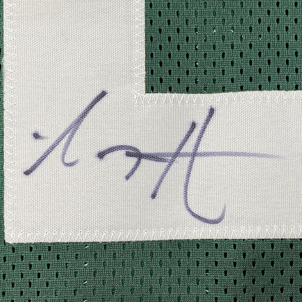 Framed Autographed/Signed AJ A.J. Hawk 35x39 Green Bay Green Football Jersey JSA COA
