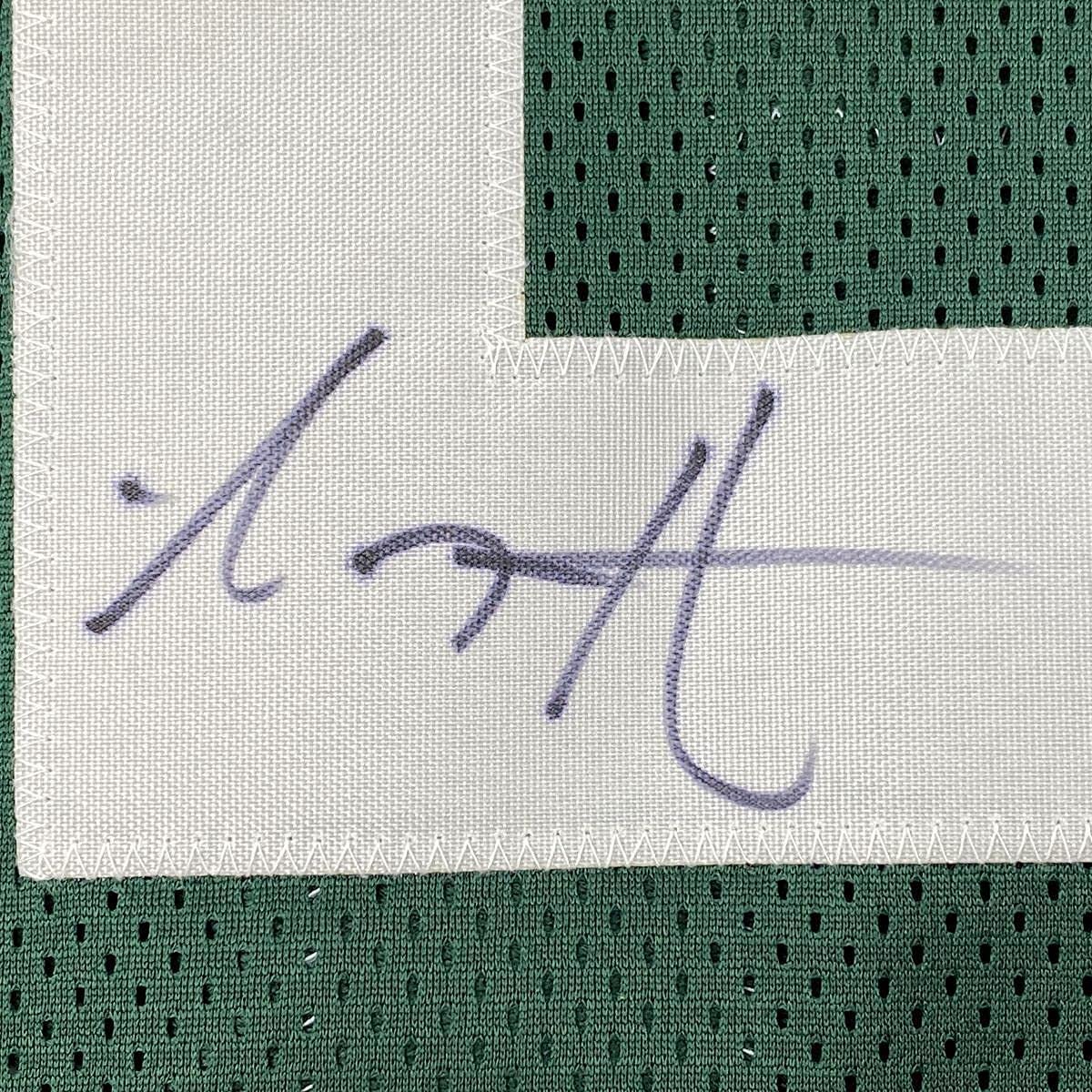 Framed Autographed/Signed AJ A.J. Hawk 35x39 Green Bay Green Football Jersey JSA COA