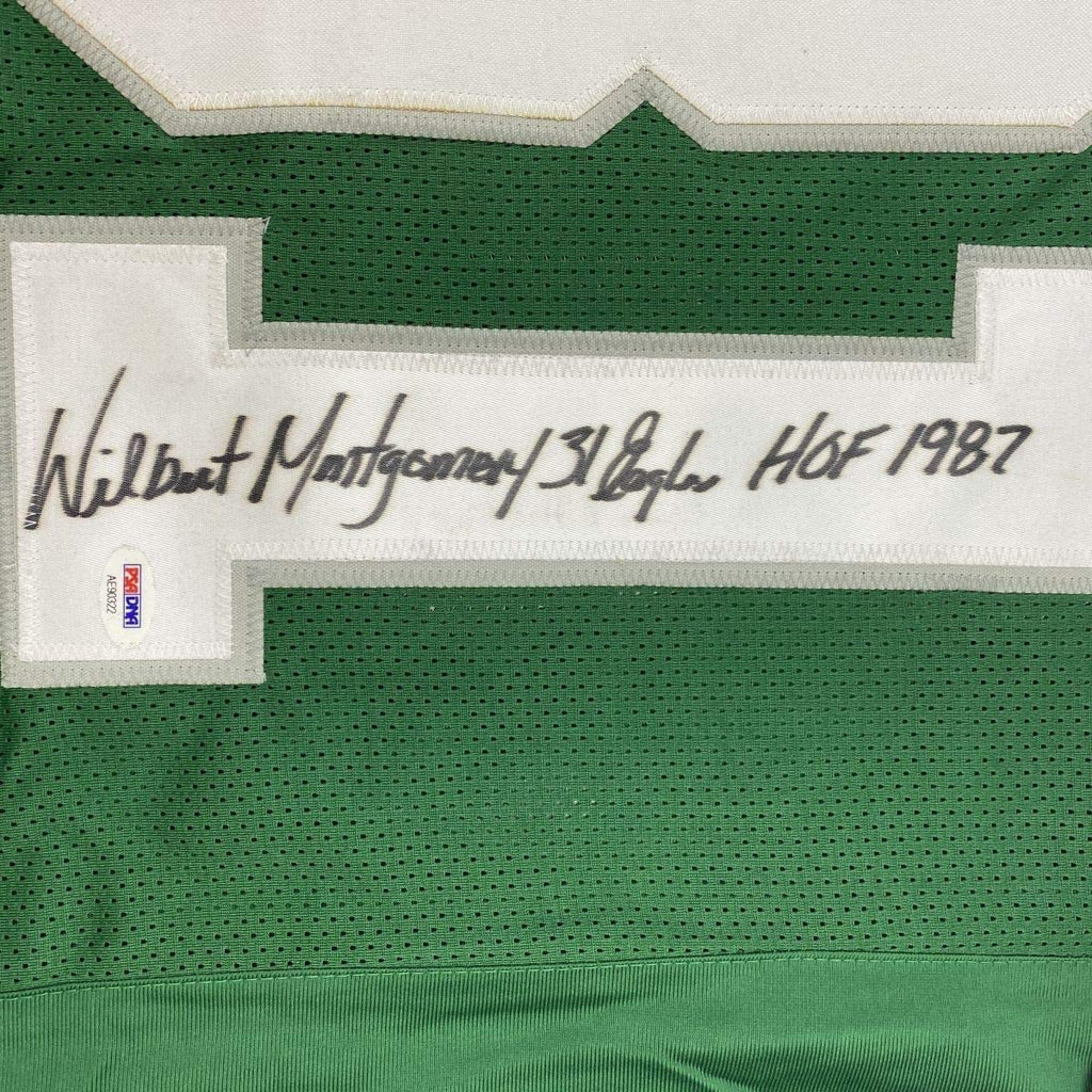 Framed Autographed/Signed Wilbert Montgomery Inscribed 35x39 Philadelphia Green Football Jersey PSA/DNA COA