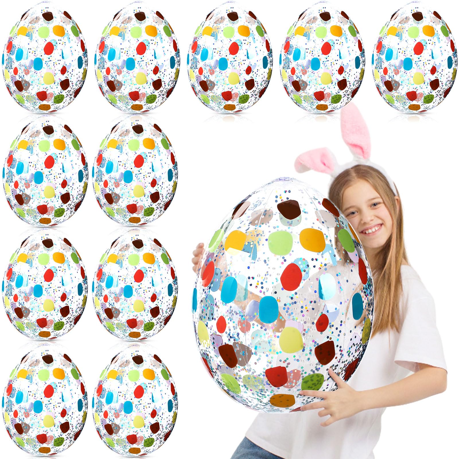 Jetec 12 Pcs Inflatable Easter Eggs 16in Large Glitter PVC Decorations Silver