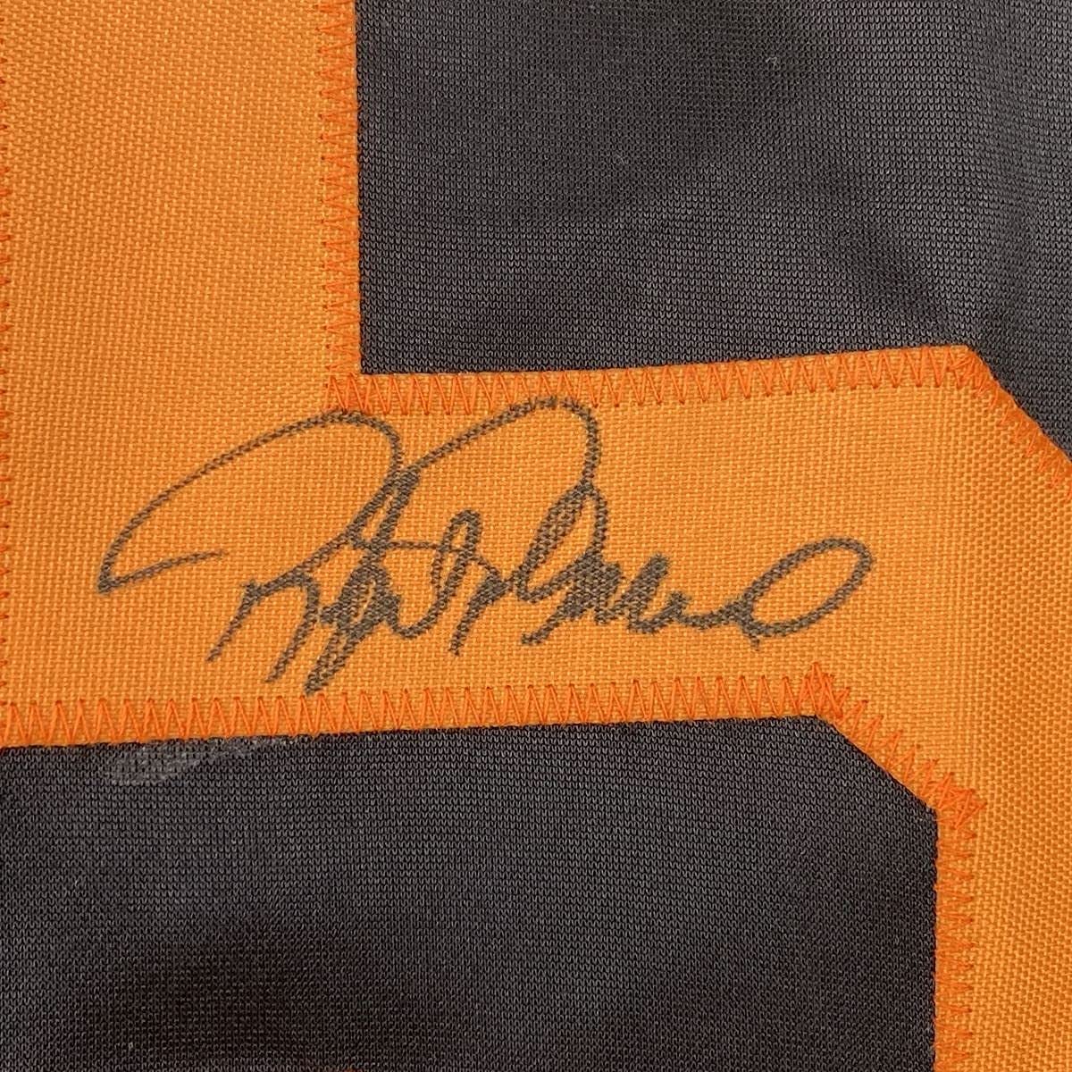 Framed Autographed/Signed Rafael Palmeiro 35x39 Baltimore Black Baseball Jersey JSA COA
