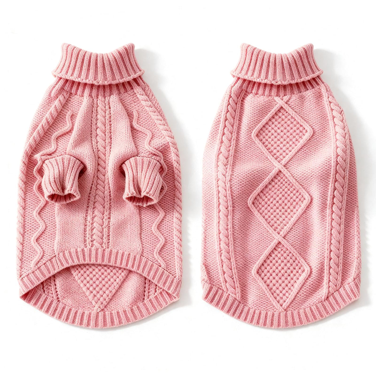Hahbabya Pink Cable-Knit Dog Sweater, Medium
