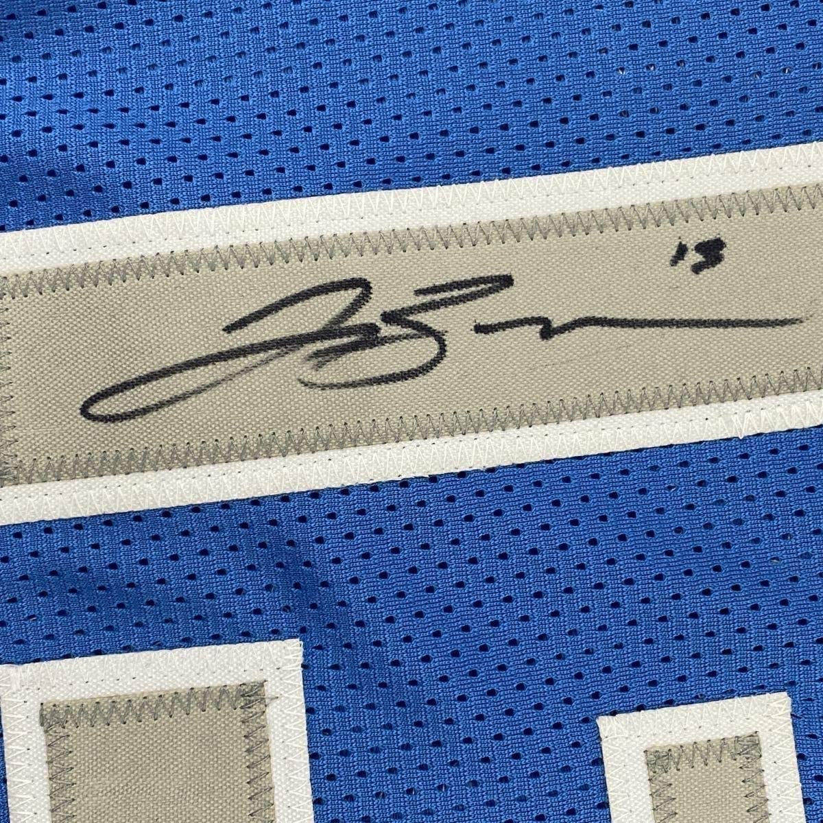 Framed Autographed/Signed Jalen Brunson 35x39 Dallas Light Blue Basketball Jersey JSA COA