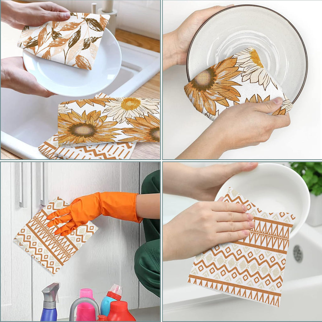 Lebsitey Orange Leaf Pattern Kitchen Towel Set of 4 24x16 Inch Polyester