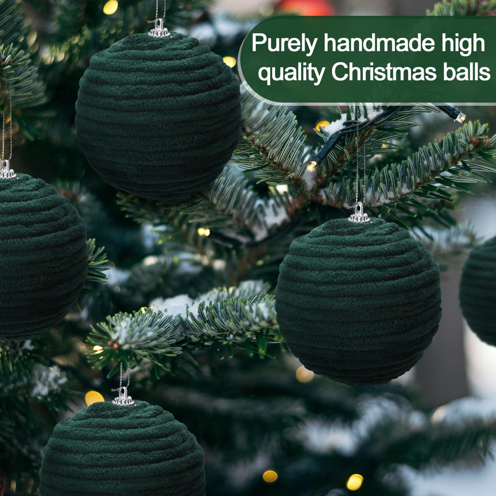 Soulchen 15 Pcs 3.15" Large Green Velvet Flocked Christmas Balls Ornaments
