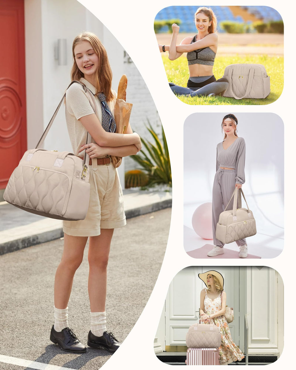Wandering Nature Small Travel Duffle Bag 18x14x8 Beige Laptop Compartment