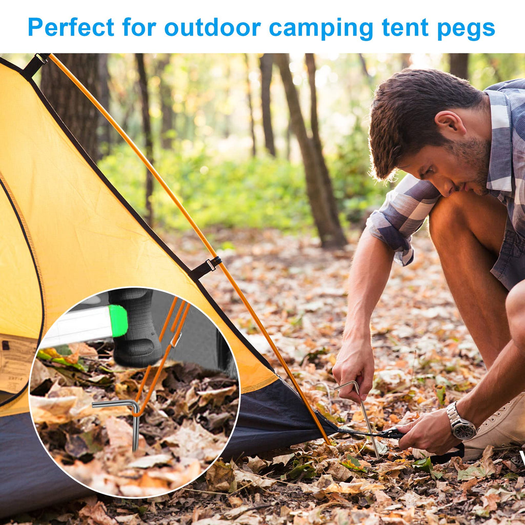 Oligei 17 Pack Heavy Duty Metal Tent Stakes Silver 18in Outdoor Use