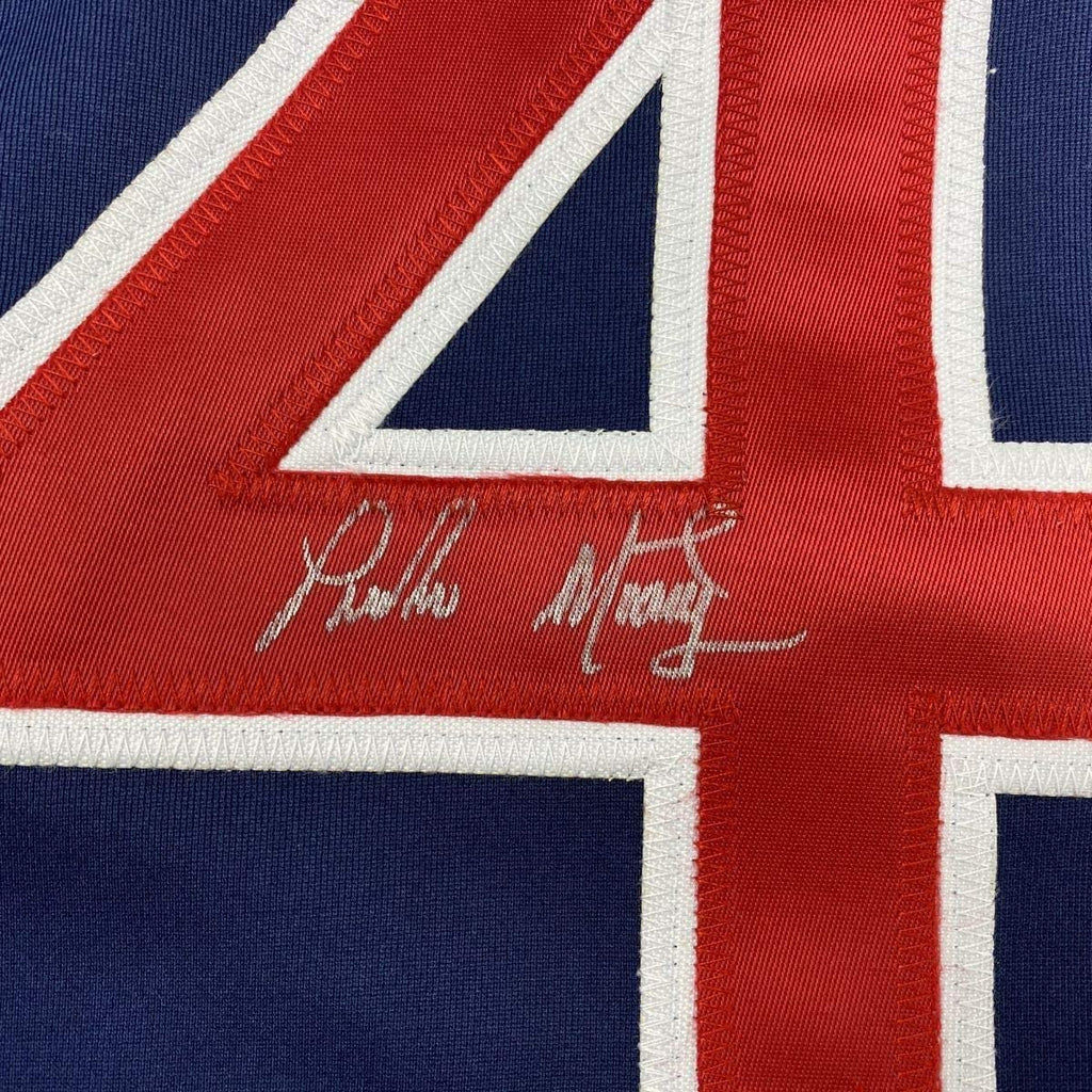Framed Autographed/Signed Pedro Martinez 35x39 Boston Blue Baseball Jersey JSA COA
