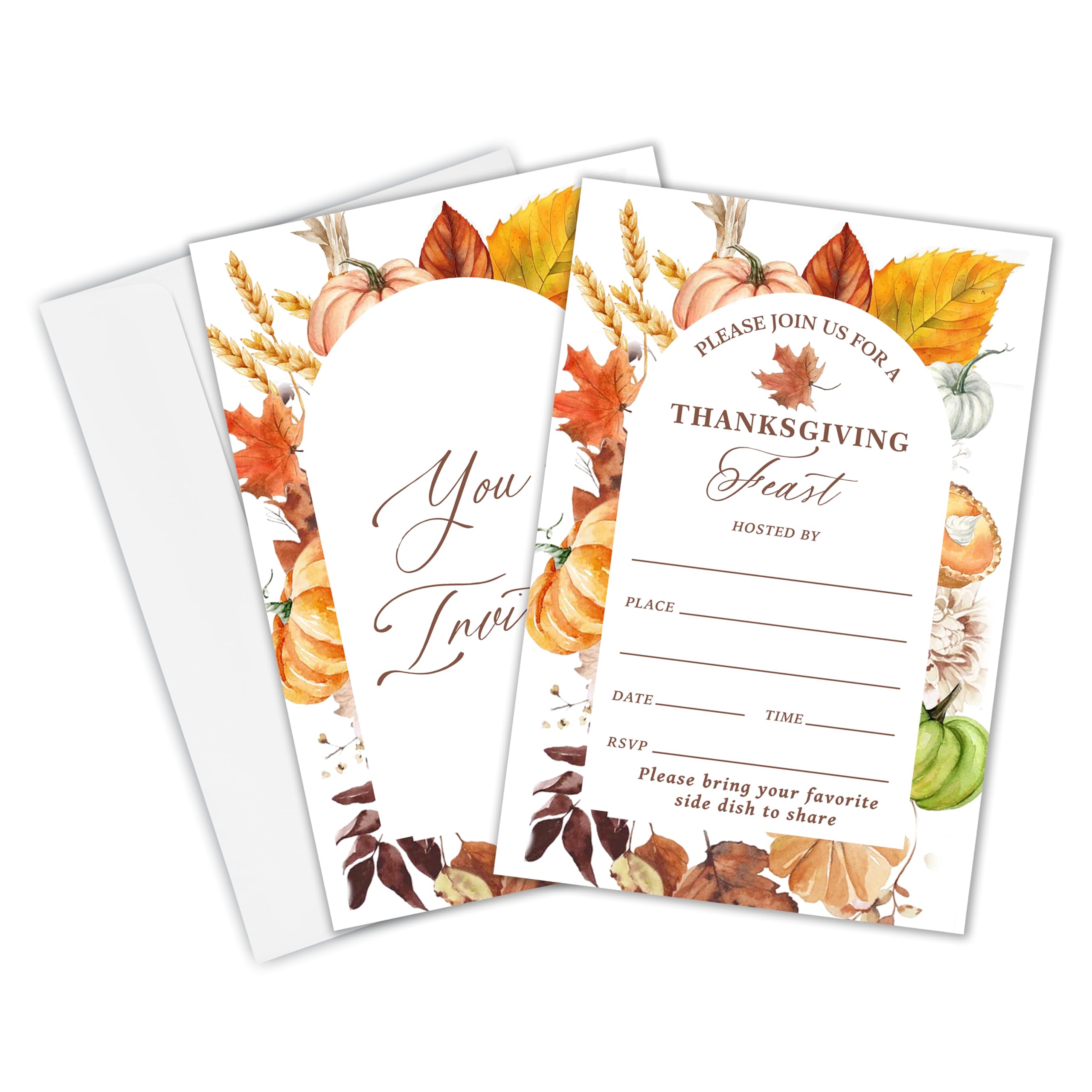 Yhtmbf Thanksgiving Party Invitations 20pcs 4x6 Maple Leaves Pumpkins Fall