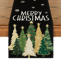 Artoid Mode Xmas Trees Snowflakes Table Runner Black 13x36 Inch