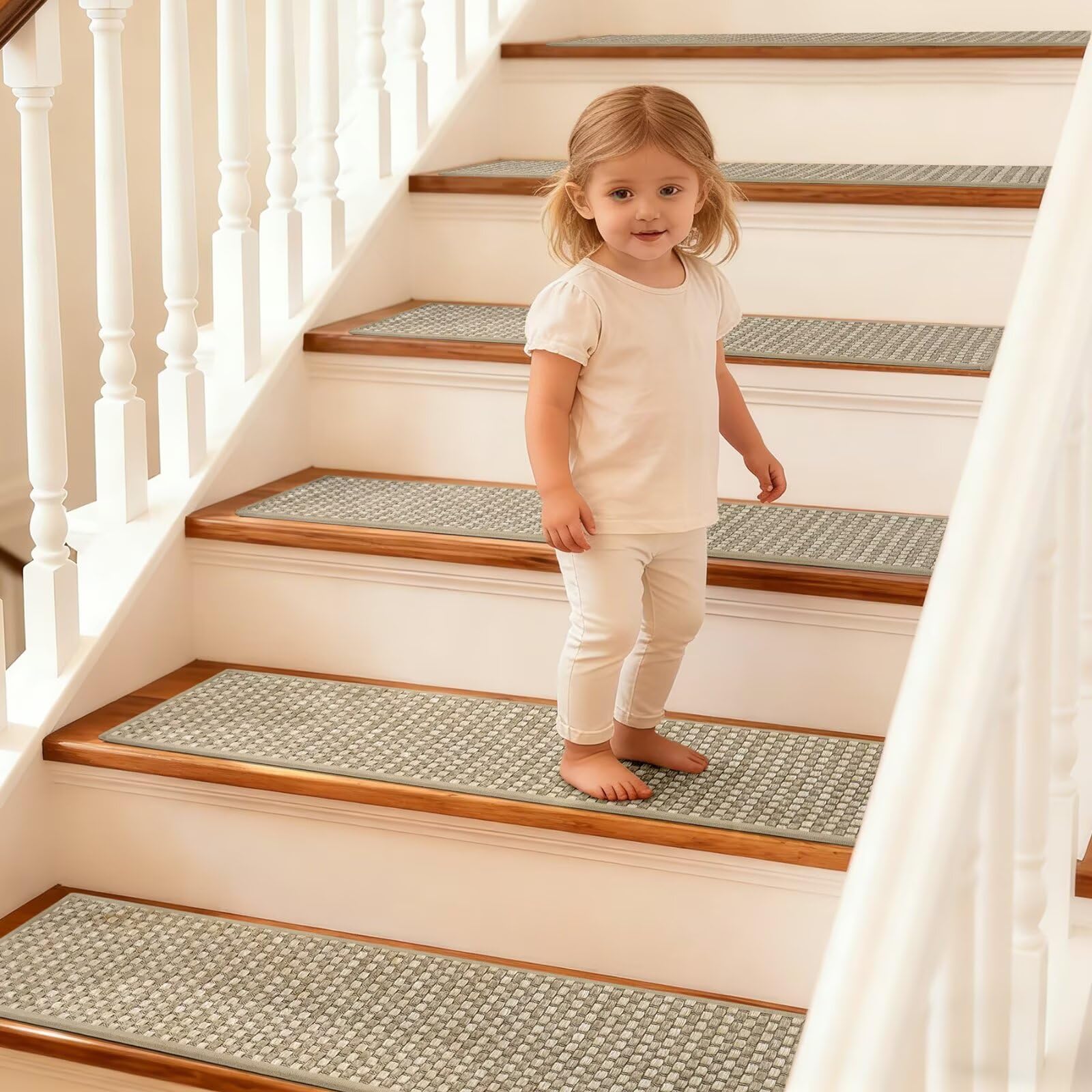 DEXDE 4-Pack Non-Slip Chenille Linen Stair Treads 9x30 Beige