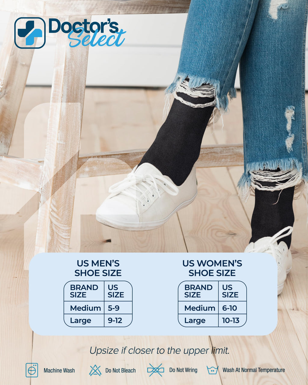 Doctor's Select Diabetic Socks for Women - 6 Pairs Knit Womens Diabetic Socks for Swollen Feet, Bamboo Viscose, Non-Binding Top LXL-6Wht