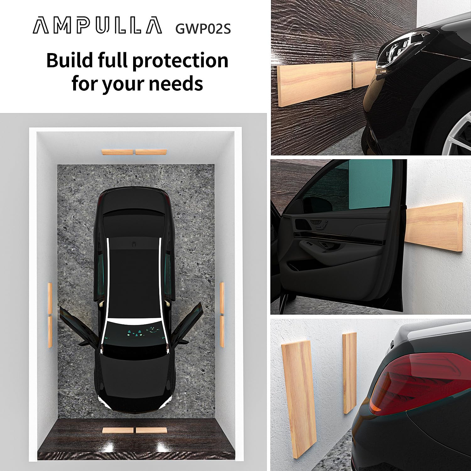 AMPULLA GWP02S Wood Grain Garage Wall Protector Car Door Protectors 2-Pack