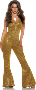 Sexy Shining Star 70's 80's Gold Disco Diva Jumpsuit Women's Costume
