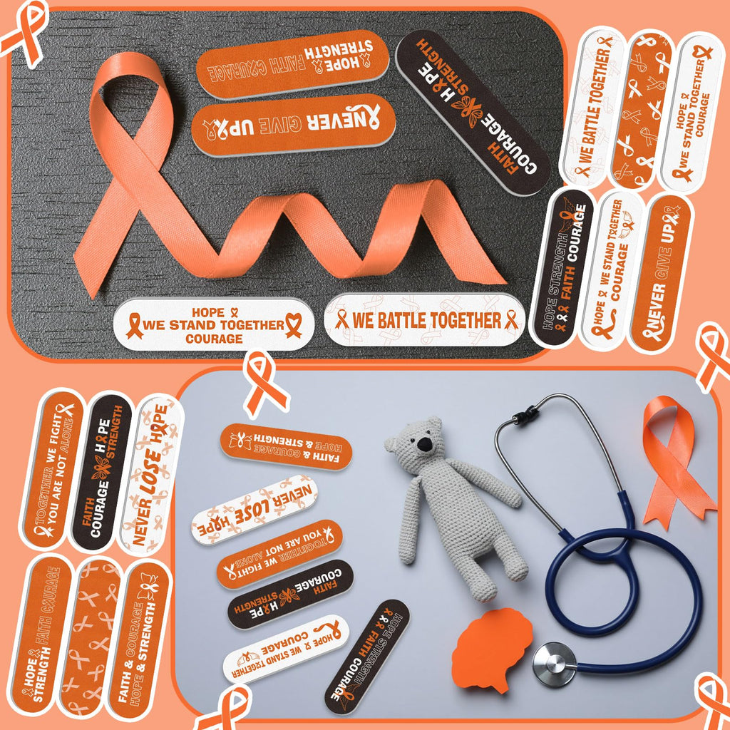 Lasnten 204 Pcs Orange Ribbon Nail Files Bulk Emery Boards Leukemia Awareness