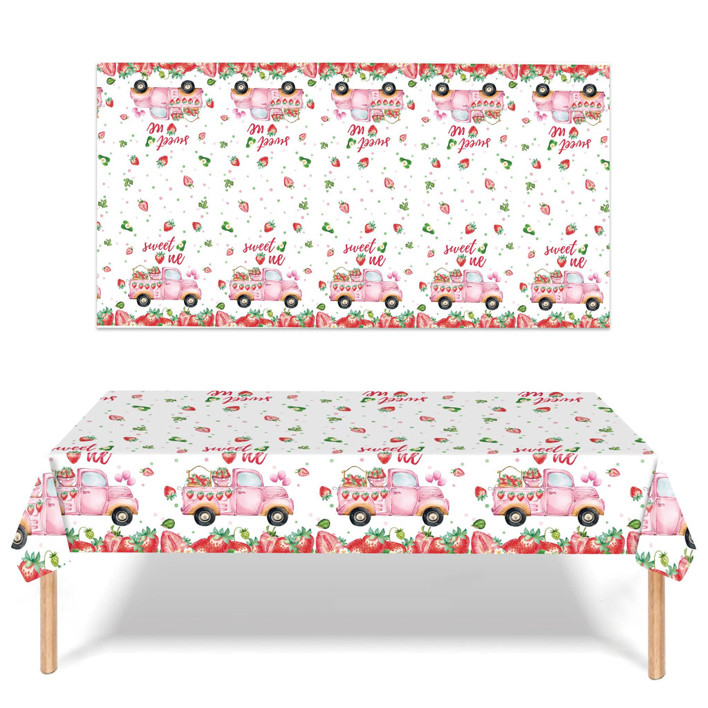 PHOGARY 3 PCS Strawberry Tablecloth Plastic Party Decor Pink 108x54in