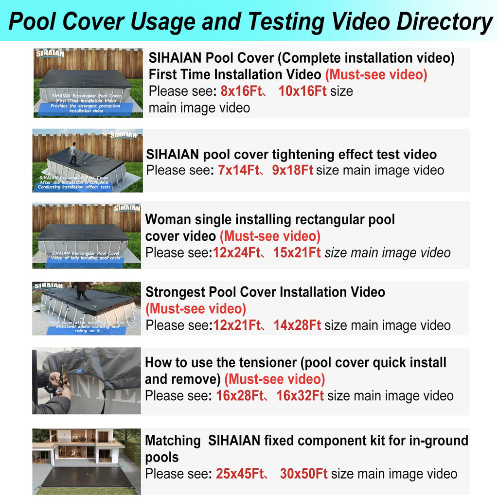 SIHAIAN 16x28Ft Oval Pool Cover UV Weather Resistant Side Storage