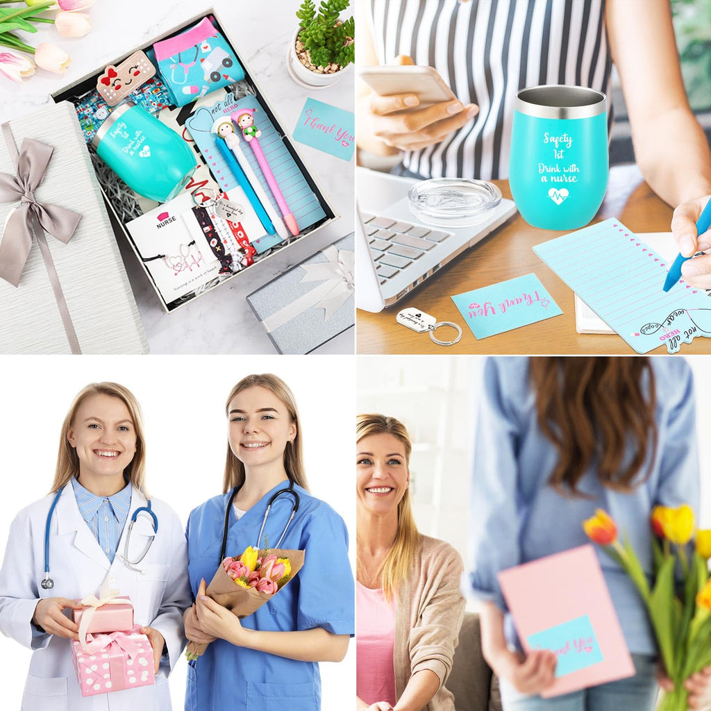 Hotop Nurse Appreciation Gift Set 19 Pcs Makeup Bag Badge Reel Wine Tumbler