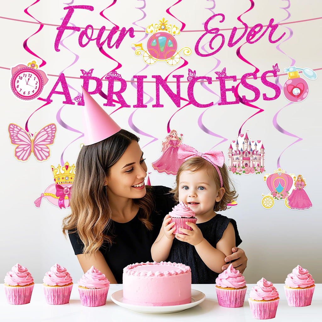 Romart Princess 4th Birthday Party Decorations 2 Banners 8 Swirls Pink Lavender