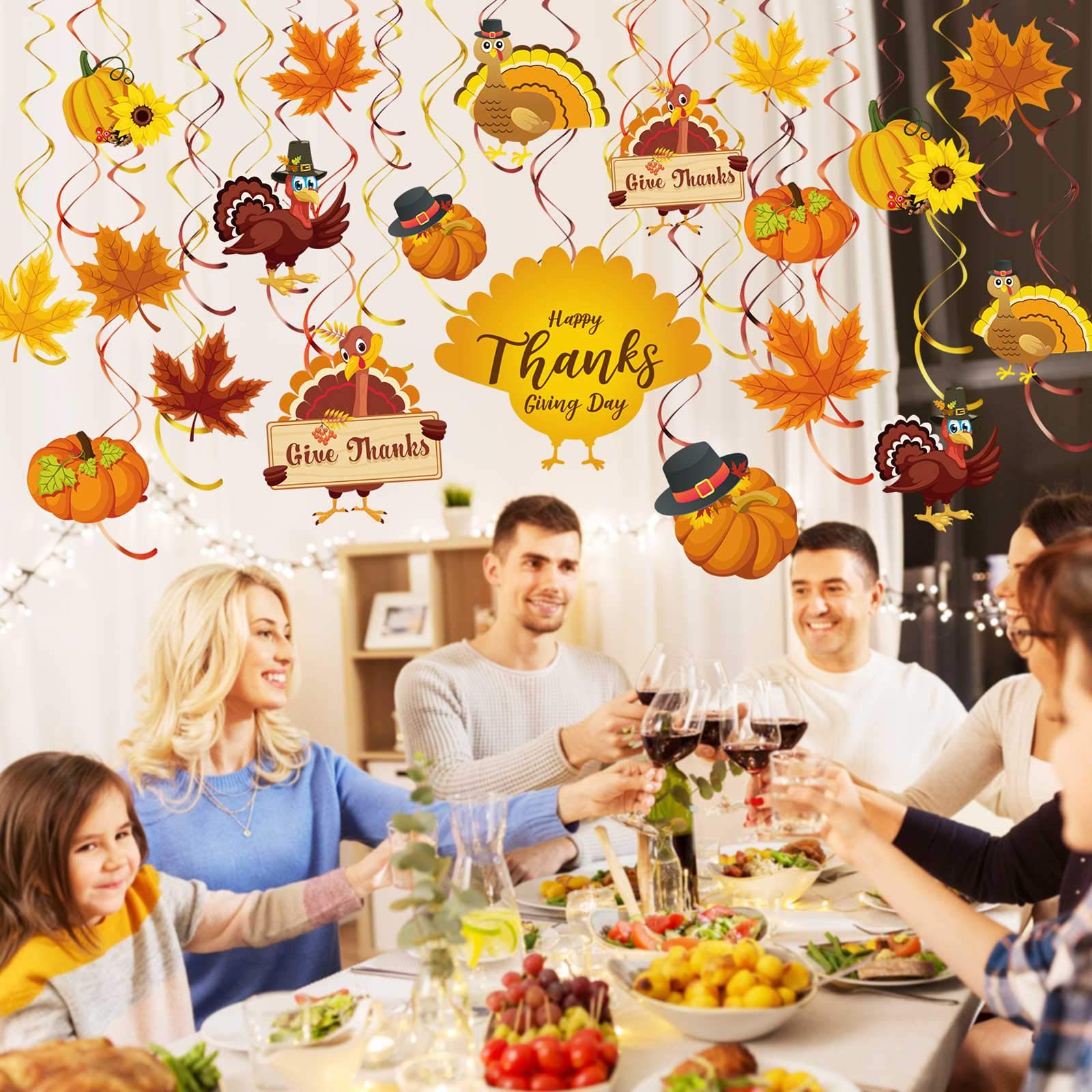 Blulu Thanksgiving Hanging Swirls Decorations Turkey Pumpkin Maple 30 Count